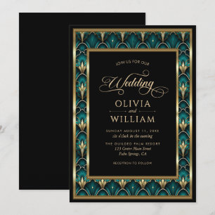 Vintage Art Deco Gold Frame Wedding Invitation