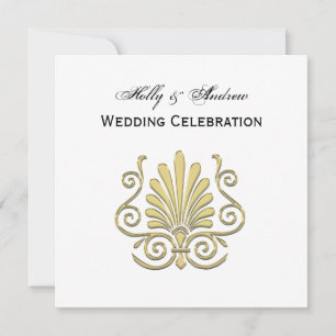 Vintage Art Deco Gold Plume Arabesque Invitation