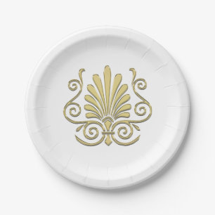 Vintage Art Deco Gold Plume Arabesque Paper Plate