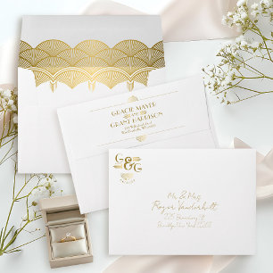 Vintage Art Deco Gold Unique Wedding Invitation Envelope