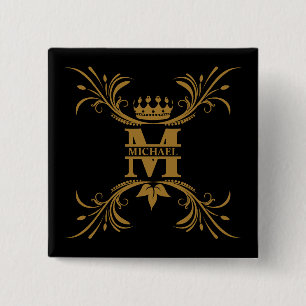 Vintage Art Deco Golden Name Monogram 15 Cm Square Badge