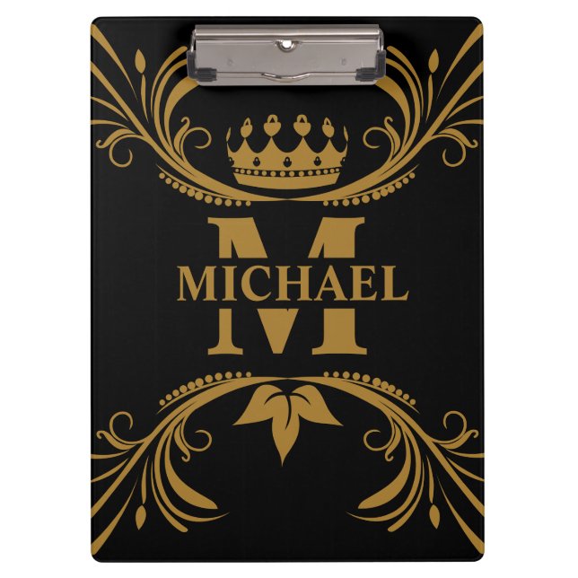 Vintage Art Deco Golden Name Monogram Clipboard (Front)