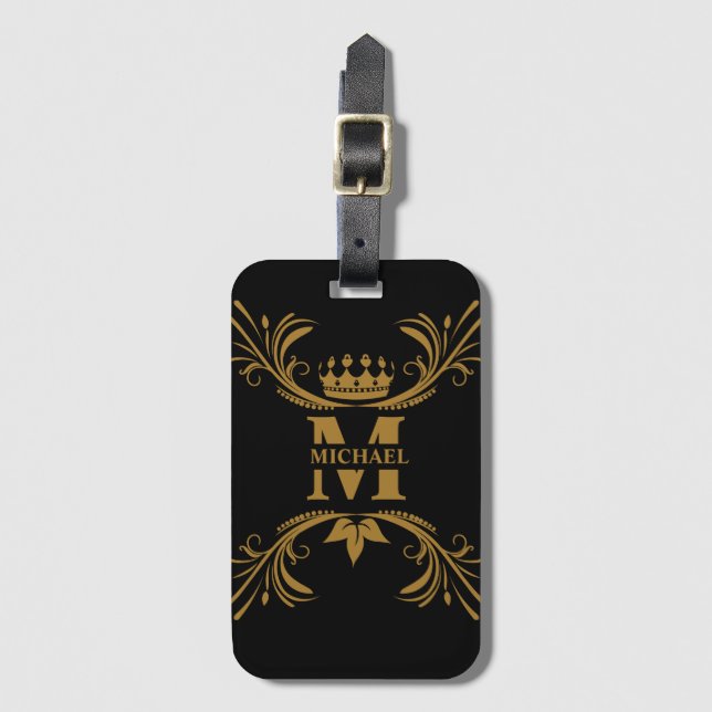 Vintage Art Deco Golden Name Monogram Luggage Tag (Front Vertical)