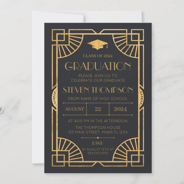 Vintage Art Deco Graduation Invitation (Front)