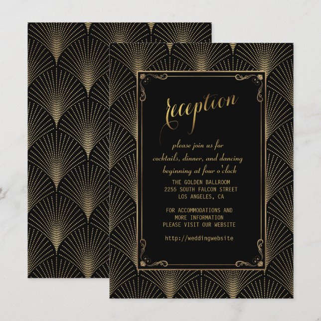 Vintage Art Deco Great Gatsby Wedding Reception Invitation (Front/Back)