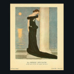 Vintage Art Deco Illustration ~ La Belle Affligee Poster<br><div class="desc">"La Belle Affligee" (The Saddened Beautiful One - my interpretation). Vintage Art Deco at it's finest! A beautiful distressed woman in a flowing black gown, with a brilliant sunset on teal-blue sky backdrop. This enhanced illustration makes a beautiful collection for the lover of art! A hand coloured Pochoir by illustrator...</div>