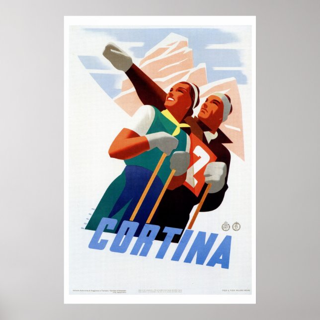 Vintage art deco Italian ski travel Poster (Front)