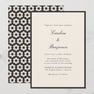 Vintage Art Deco Ivory Black Hexagon Tile Wedding Invitation