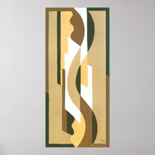 Vintage Art Deco Jazz Curve Pattern Autumn Colours Poster