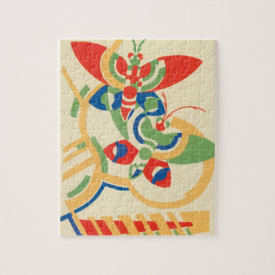 Vintage Art Deco Jazz Pochoir Garden Butterflies Jigsaw Puzzle