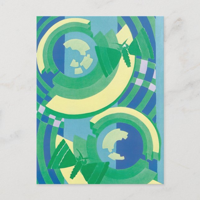 Vintage Art Deco Jazz Pochoir Garden Butterflies Postcard (Front)