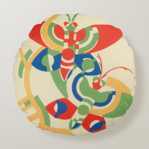Vintage Art Deco Jazz Pochoir Garden Butterflies Round Cushion