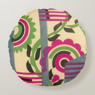 Vintage Art Deco Jazz Pochoir Geometric Pattern Round Cushion