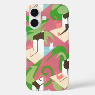 Vintage Art Deco Jazz Pochoir Palm Trees and Birds iPhone 16 Case