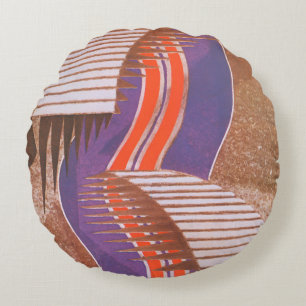 Vintage Art Deco Jazz Pochoir Stair Step Pattern Round Cushion