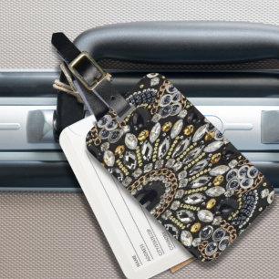 vintage art deco jewellery gold black rhinestone luggage tag