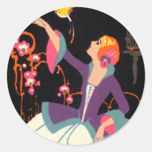 VINTAGE ART DECO LADY 3 STICKERS