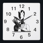 Vintage Art Deco Lady With Pearls Black Transp Square Wall Clock<br><div class="desc">Vintage Art Deco Lady With Pearls - Vintage Advertising Art - Black & Transparent Image Customizable invitations and accessories with a stylized vintage art deco advertising art image of a fashionable 1920s - 1930s woman wearing pearls. You can easily customize these products by adding text fields, removing existing text fields,...</div>