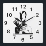 Vintage Art Deco Lady With Pearls Blk White Square Wall Clock<br><div class="desc">Vintage Art Deco Lady With Pearls - Vintage Advertising Art - Black & White Image Customisable invitations and accessories with a stylised vintage art deco advertising art image of a fashionable 1920s - 1930s woman wearing pearls. You can easily customise these products by adding text fields, removing existing text fields,...</div>