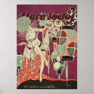 Vintage Art Deco Lantern Woman Poster – 1920s