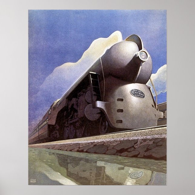 Vintage Art Deco Locomotive Train Ad Poster (Front)