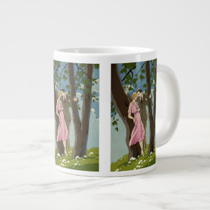Vintage Art Deco Love and Romance Newlyweds Couple Large Coffee Mug