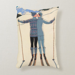 Vintage Art Deco, Lovers in Snow by George Barbier Decorative Cushion
