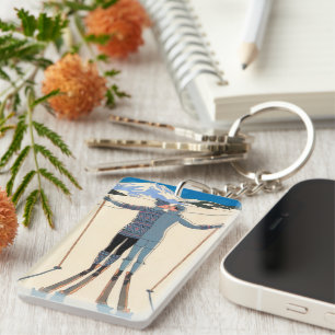 Vintage Art Deco, Lovers in Snow by George Barbier Key Ring