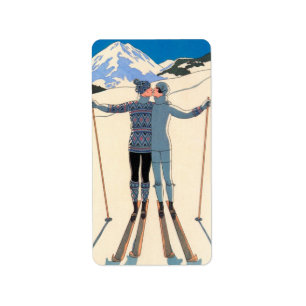 Vintage Art Deco, Lovers in Snow by George Barbier Label