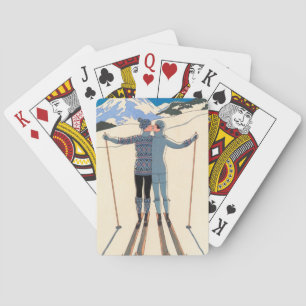 Vintage Art Deco, Lovers in Snow by George Barbier Playing Cards