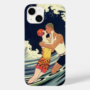 Vintage Art Deco Lovers Kiss in the Waves at Beach Case-Mate iPhone 14 Case