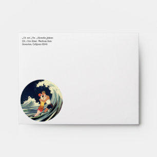 Vintage Art Deco Lovers Kiss in the Waves at Beach Envelope
