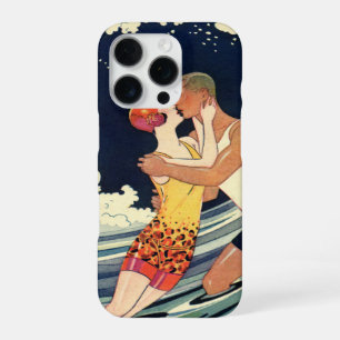 Vintage Art Deco Lovers Kiss in the Waves at Beach iPhone Case