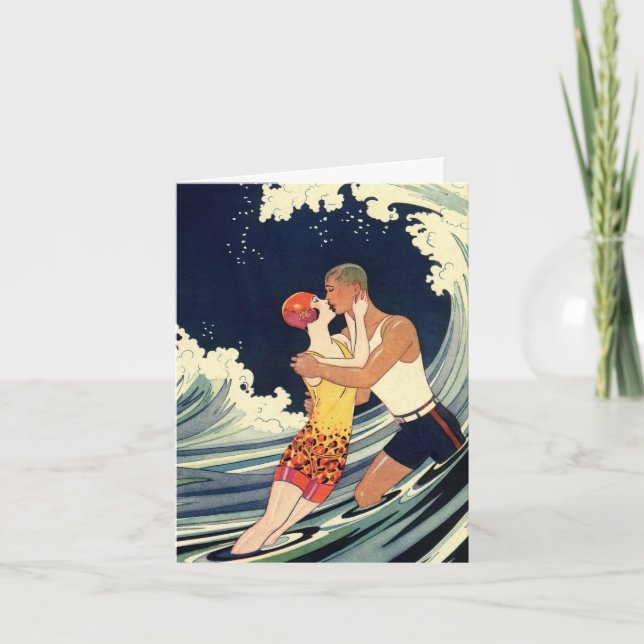 Vintage Art Deco, Lovers Kiss Wedding Thank You (Front)