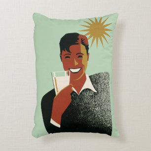 Vintage Art Deco Man, Cold Drinks in the Summer Decorative Cushion