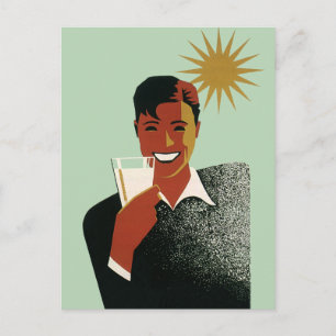 Vintage Art Deco, Man with Cocktail in the Sun Postcard