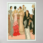 Vintage Art Deco Martini Party Poster<br><div class="desc">Wonderful vintage art deco image of beautiful women and handsome gentlemen at a cocktail party or New Year's Eve celebration in the 1920's or 1930's. Fashionable ladies with bobbed hair in evening gowns, beads, baubles, lace and feathered trumpet skirts, wearing fine diamonds and pearls. Man in tuxedo, white tie and...</div>