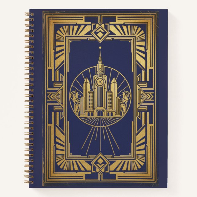 Vintage Art Deco Metropolis Skyline Archival Notebook (Front)