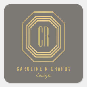 Vintage Art Deco Monogram Gold/Grey Square Sticker