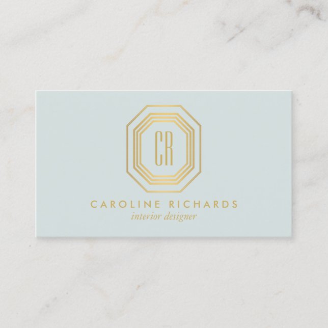 Vintage Art Deco Monogram Gold/Mint Business Card (Front)