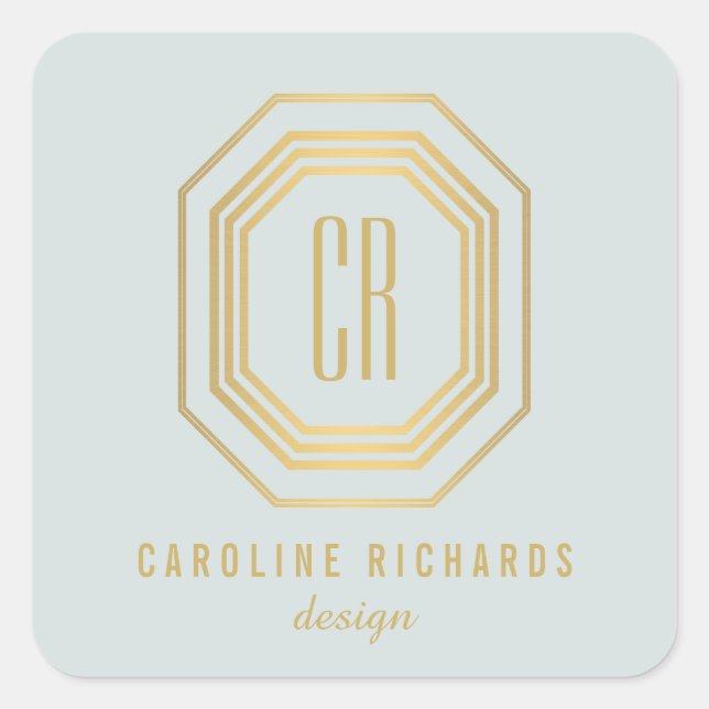 Vintage Art Deco Monogram Gold/Mint Square Sticker (Front)