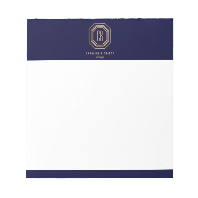 Vintage Art Deco Monogram Gold/Navy Notepad (Front)