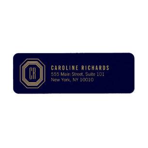 Vintage Art Deco Monogram Gold/Navy Return Address Label