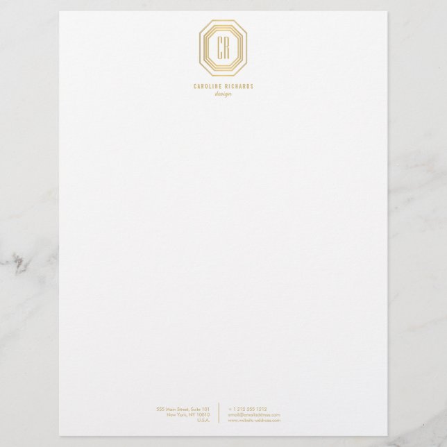 Vintage Art Deco Monogram Gold/White Custom Letterhead (Front)