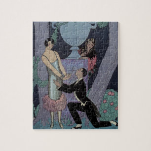 Vintage Art Deco Moonlight Love Triangle Jigsaw Puzzle