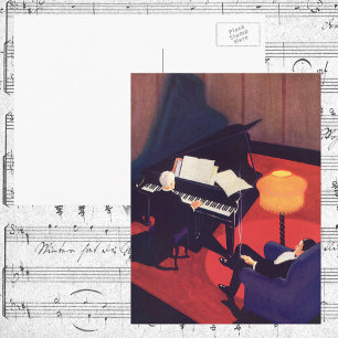 Vintage Art Deco Music Lounge Piano Player Pianist Postcard