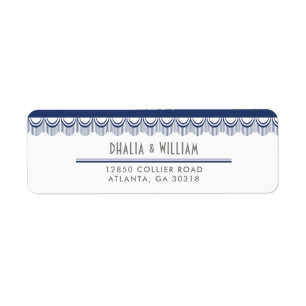 Vintage Art Deco Navy Blue Return Address Label
