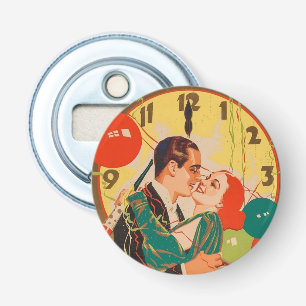 Vintage Art Deco New Year’s Eve Kiss Clock Bottle Opener