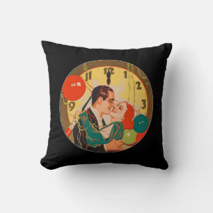 Vintage Art Deco New Year’s Eve Kiss Clock Cushion