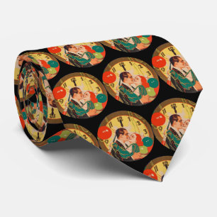 Vintage Art Deco New Year’s Eve Kiss Clock  Tie